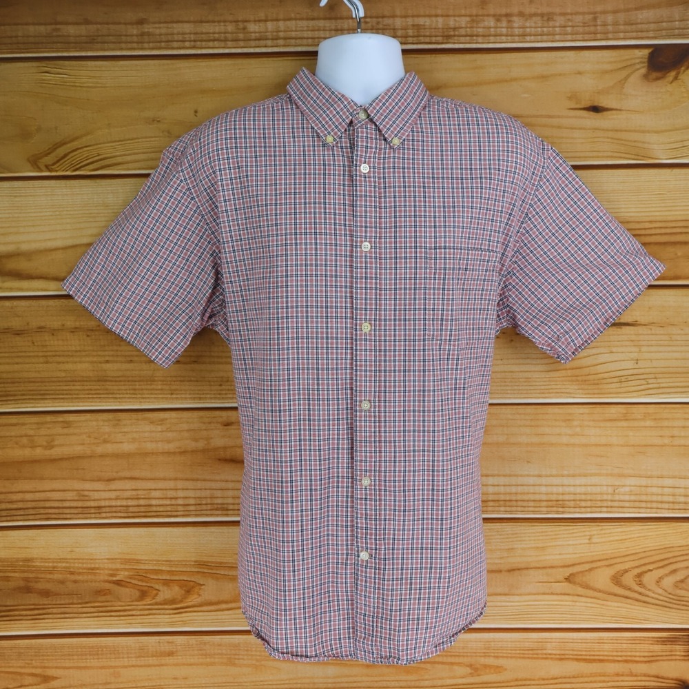 St. John's Bay Short Sleeve Button Down Shirt Mens XL Red Plaid Soft Wash Poplin
